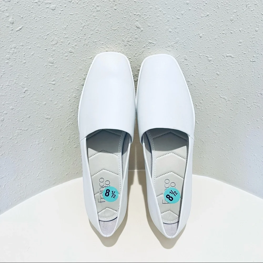 Franco Sarto White Bonza Leather Women’s Slip On Loafers Size 8.5 NEW